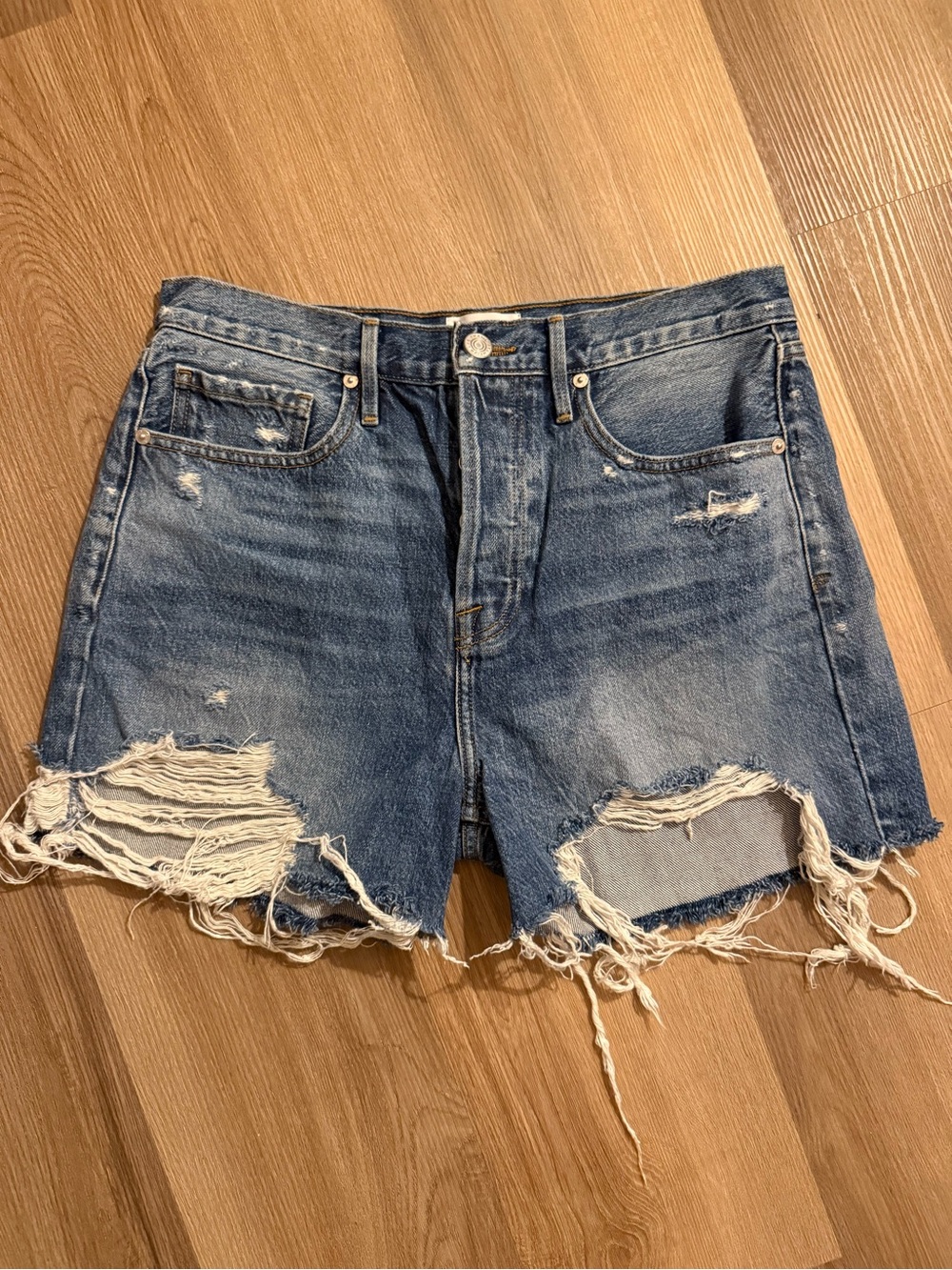 Frame Denim Distressed Cutoff Jean Shorts - Blue